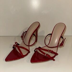 Zara Red Patent Pointed-Strap High Heels